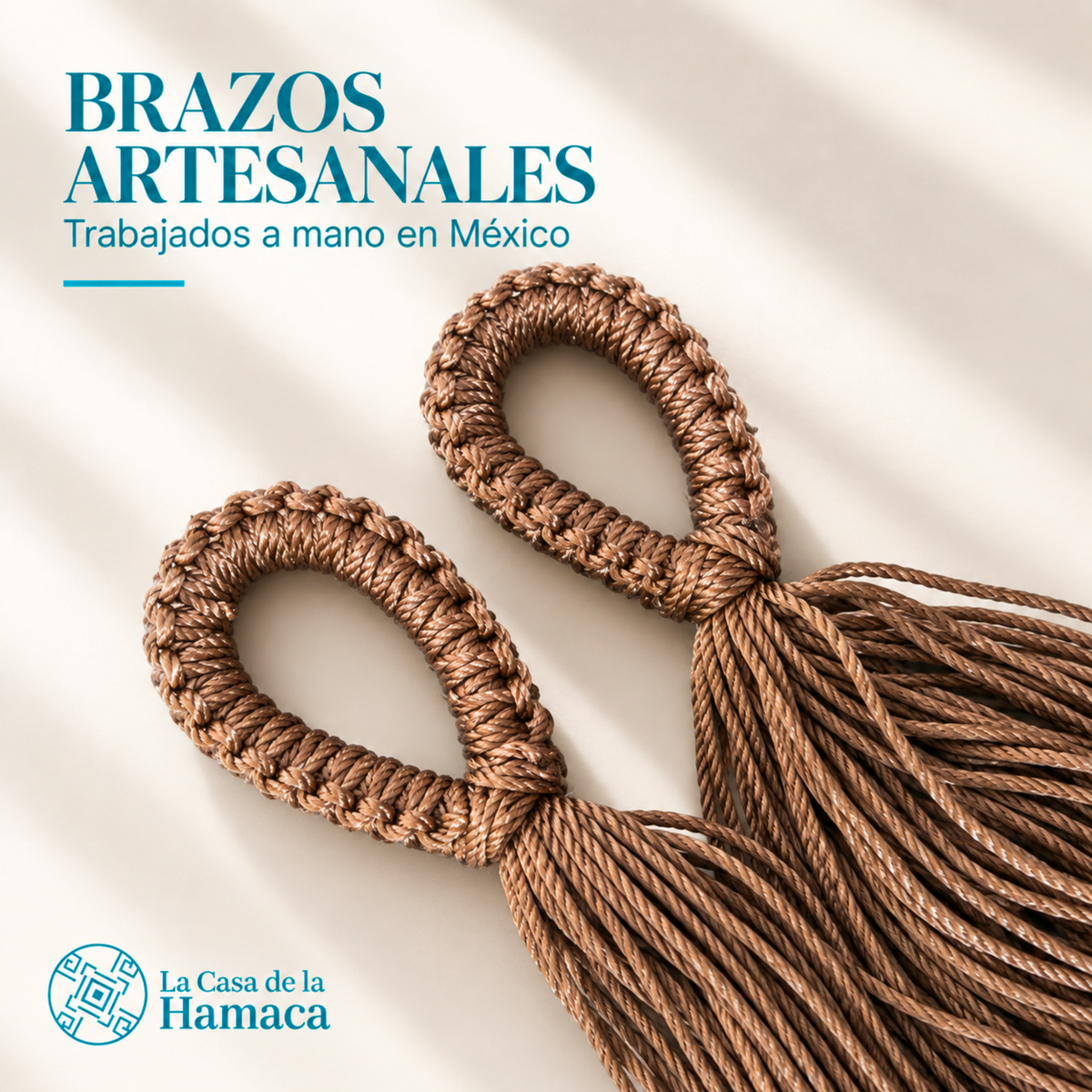 Detalle de brazos trabajados a mano en México de hamaca Mexicana King Size mocaccino oscuro