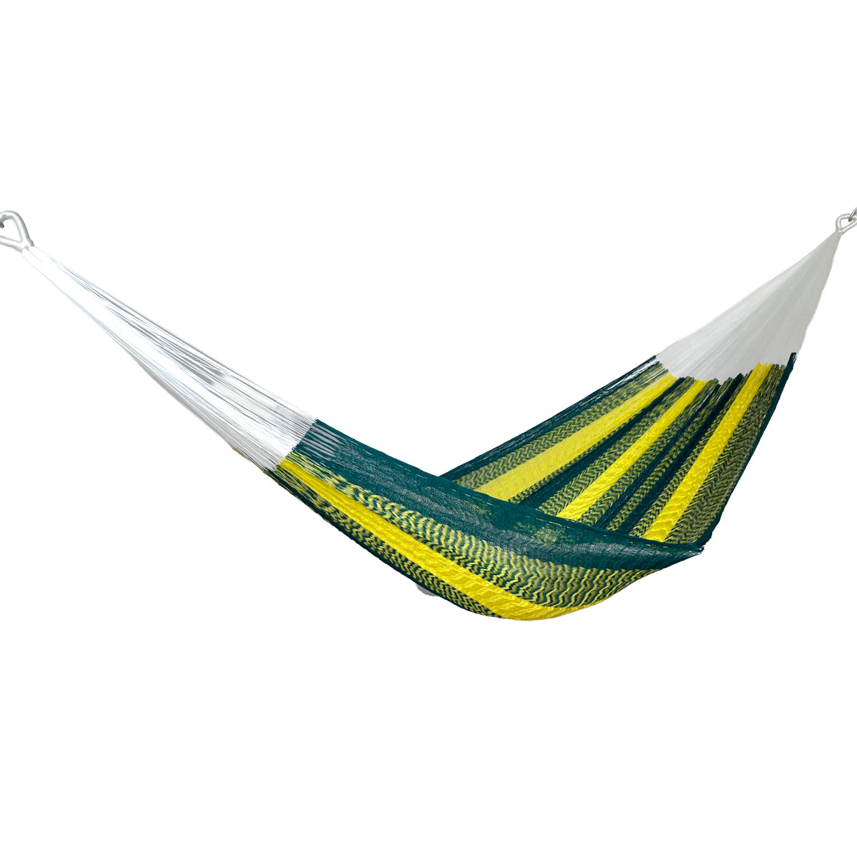 Hamaca artesanal Yucateca de nylon color amarillo vista lateral