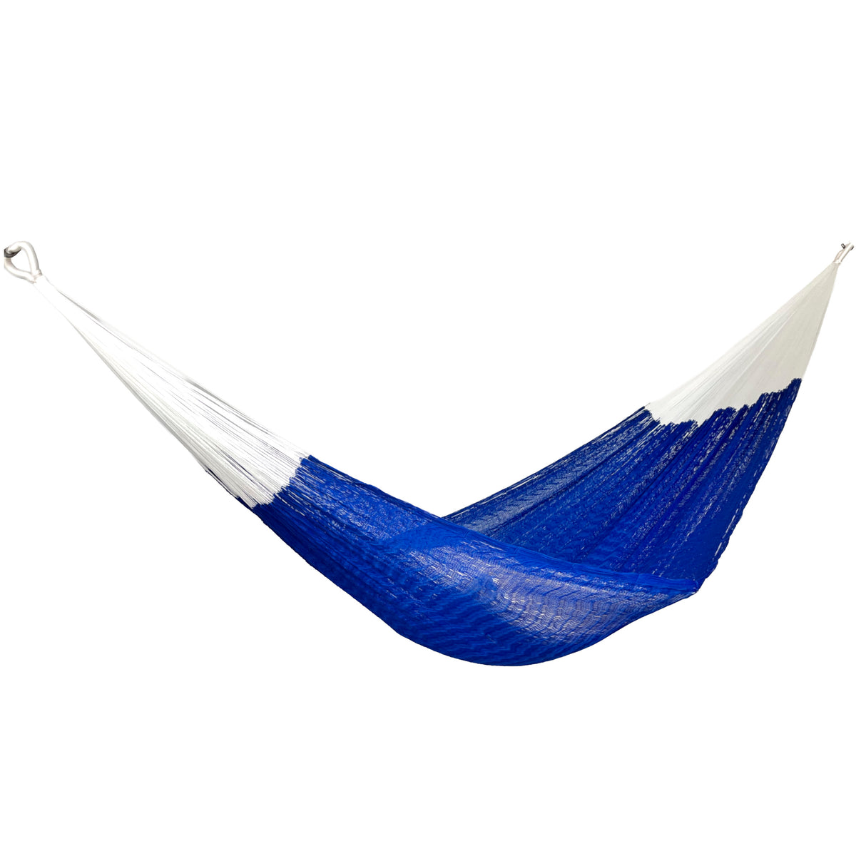 Hamaca artesanal Yucateca de nylon color azul vista lateral
