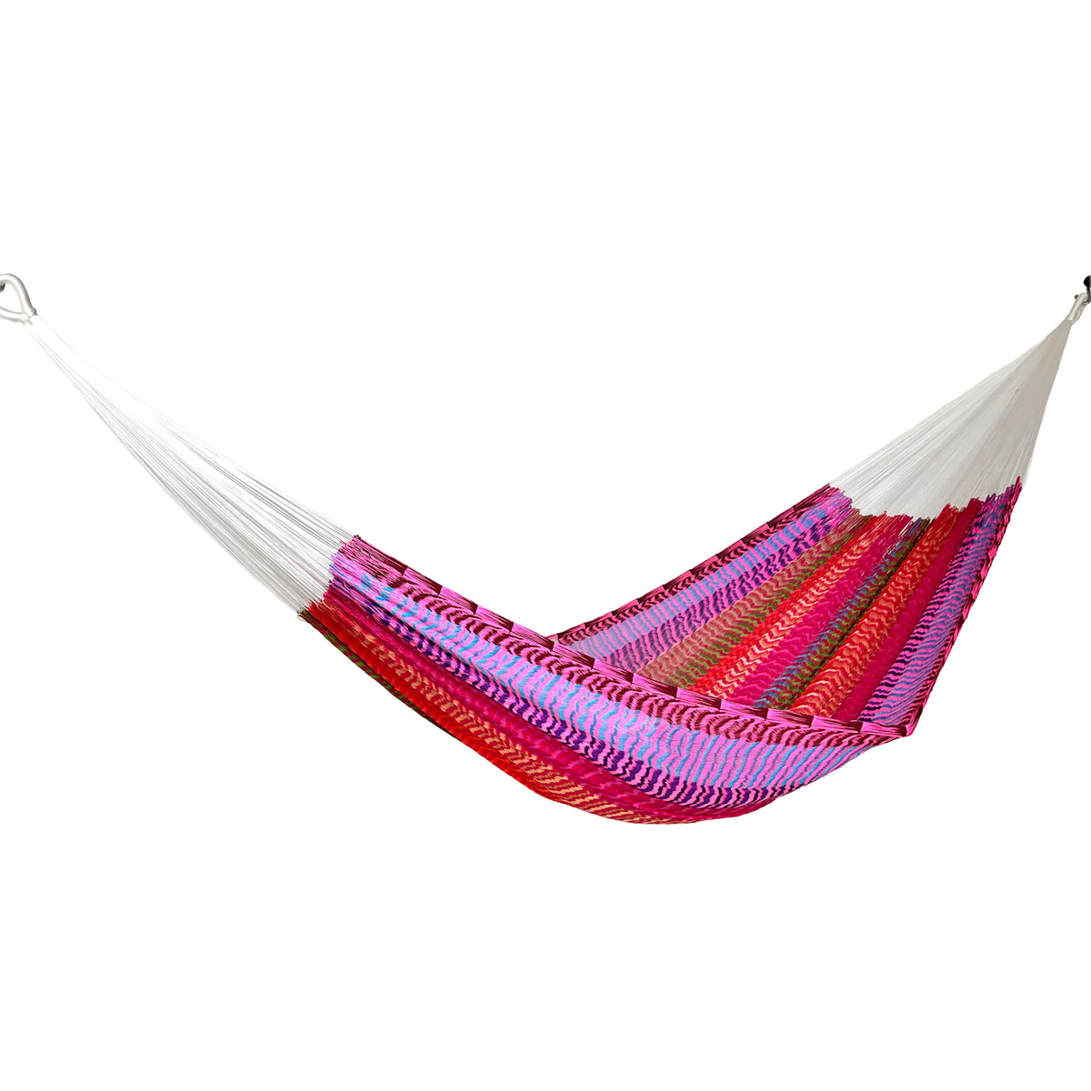 Hamaca artesanal Yucateca de nylon colorida vista lateral