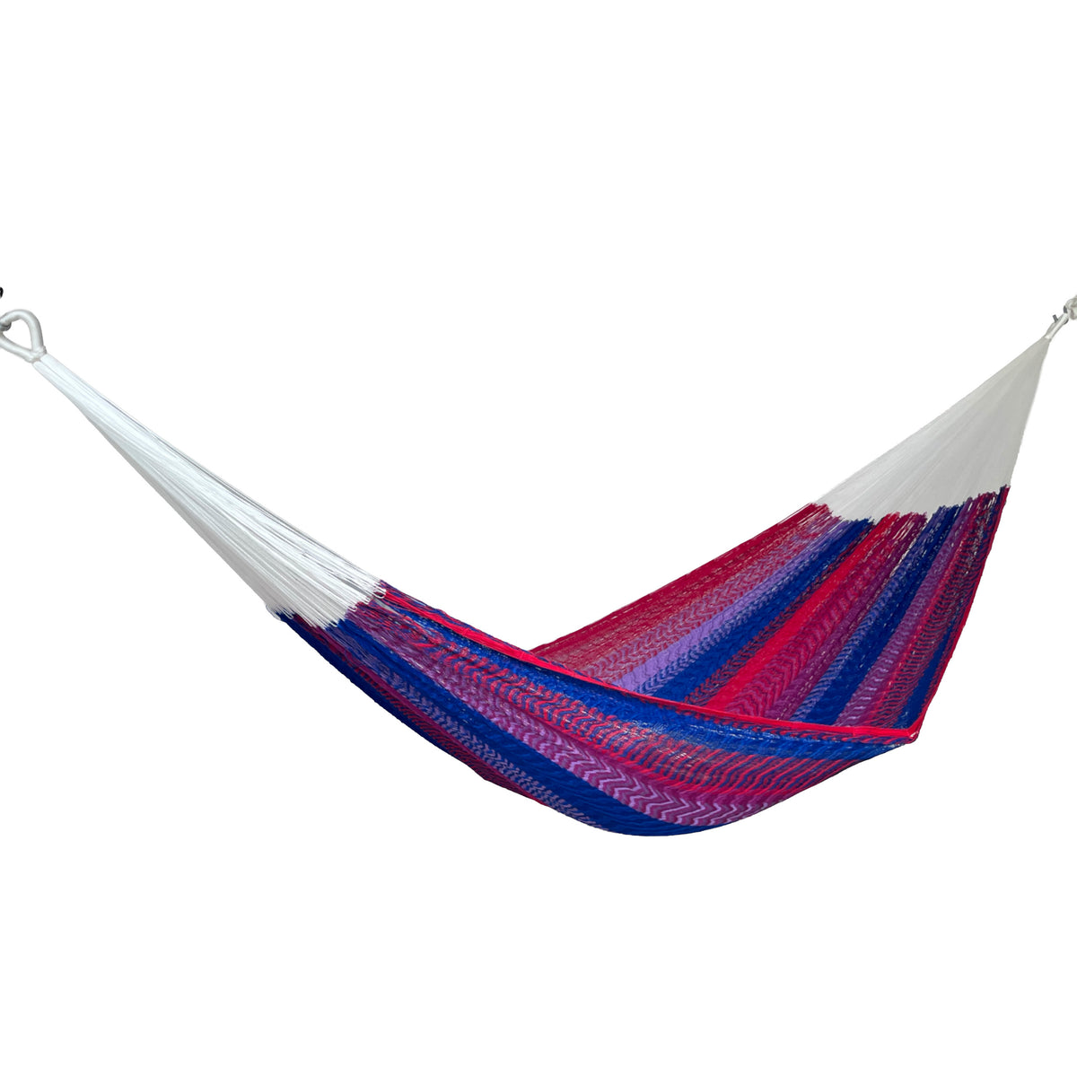 Hamaca artesanal Yucateca de nylon con combinación de colores vista lateral