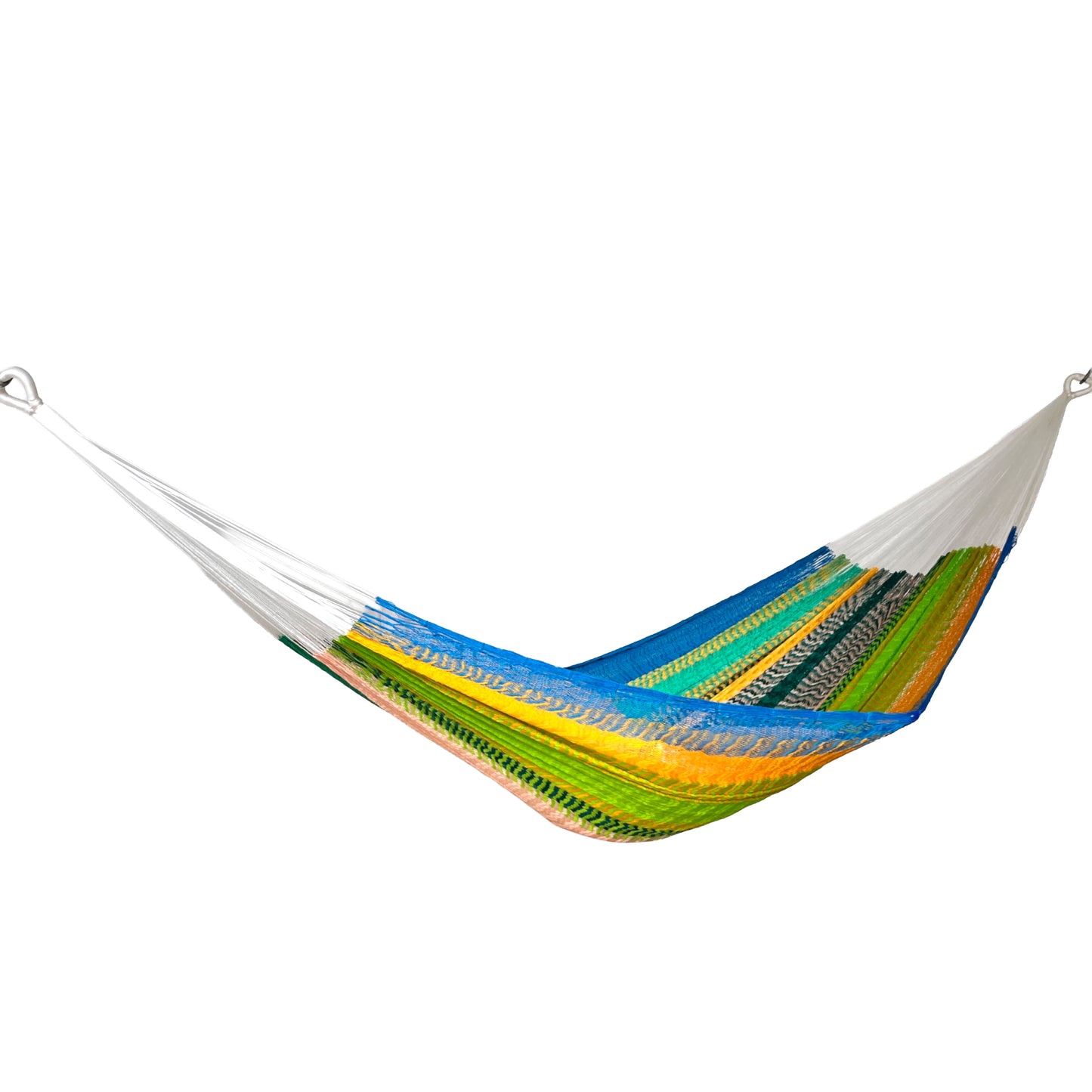 Hamaca artesanal Yucateca de nylon multicolor vista lateral