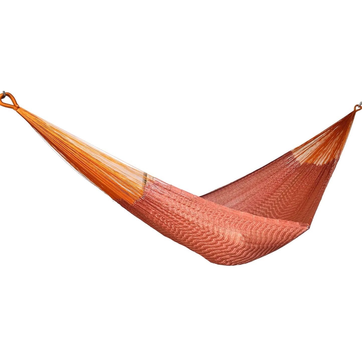 Hamaca artesanal Yucateca de nylon color naranja vista lateral