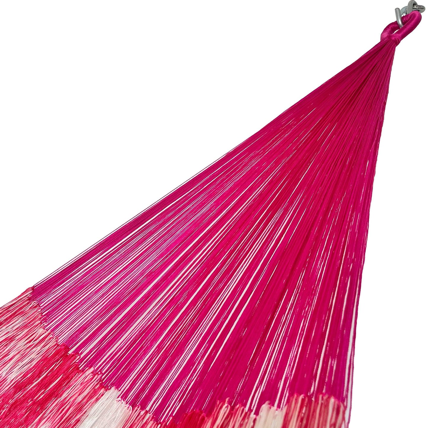 Brazo de hamaca artesanal Yucateca de nylon color rosa y blanco