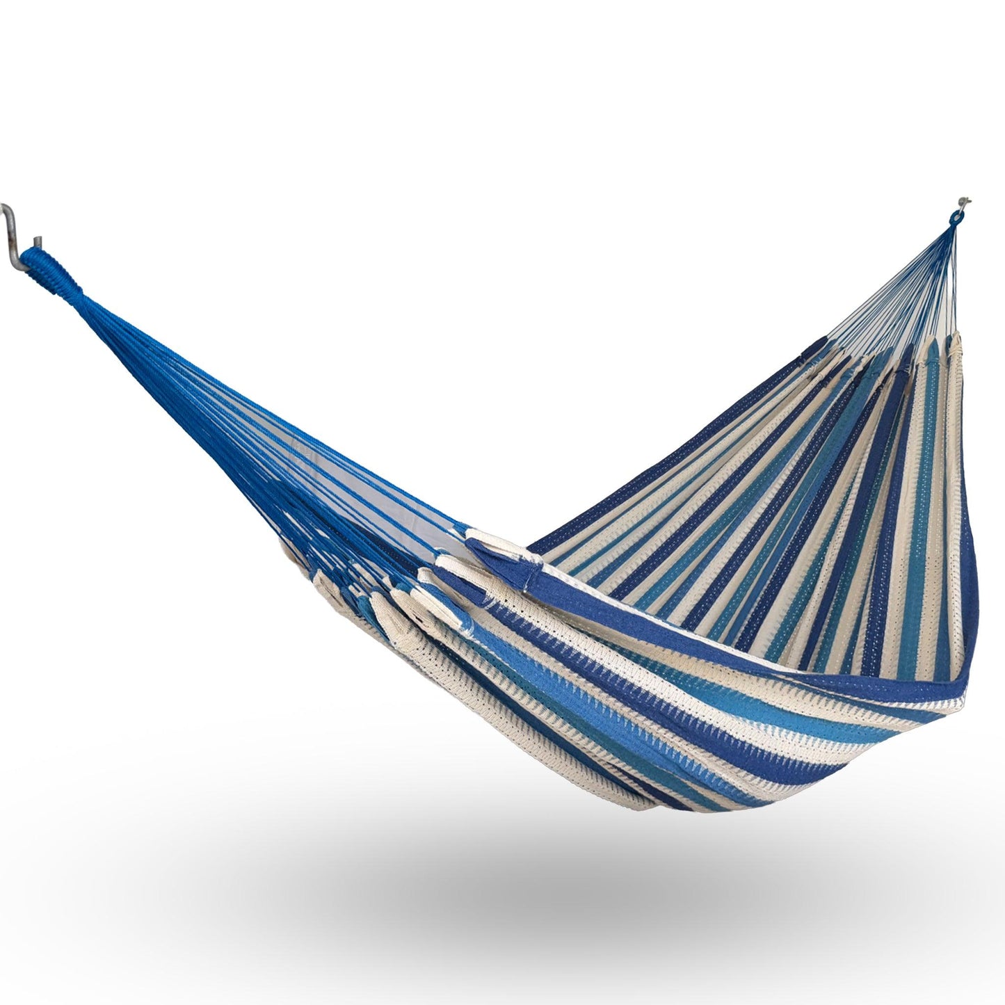 Hamaca Mexicana azules king size colgada y abierta