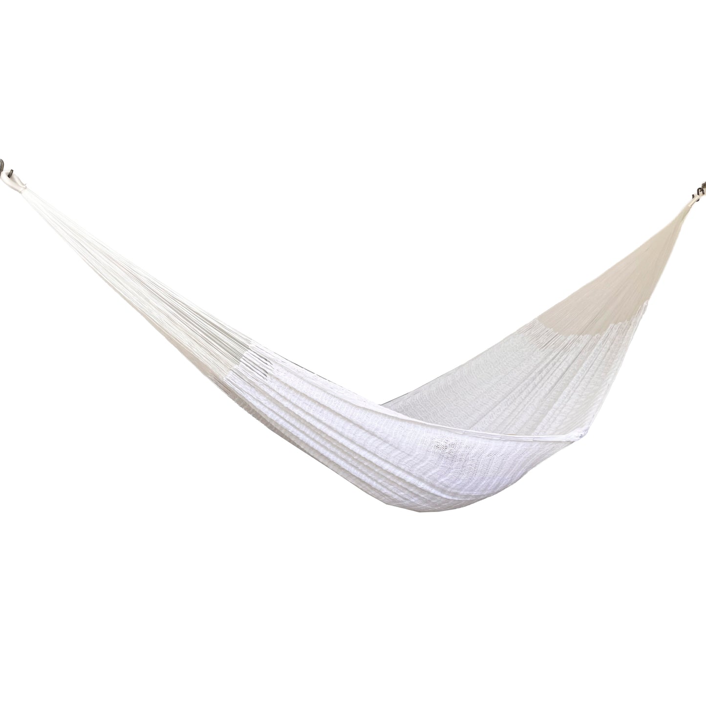 Hamaca Yucateca artesanal de algodón suave color blanco vista lateral