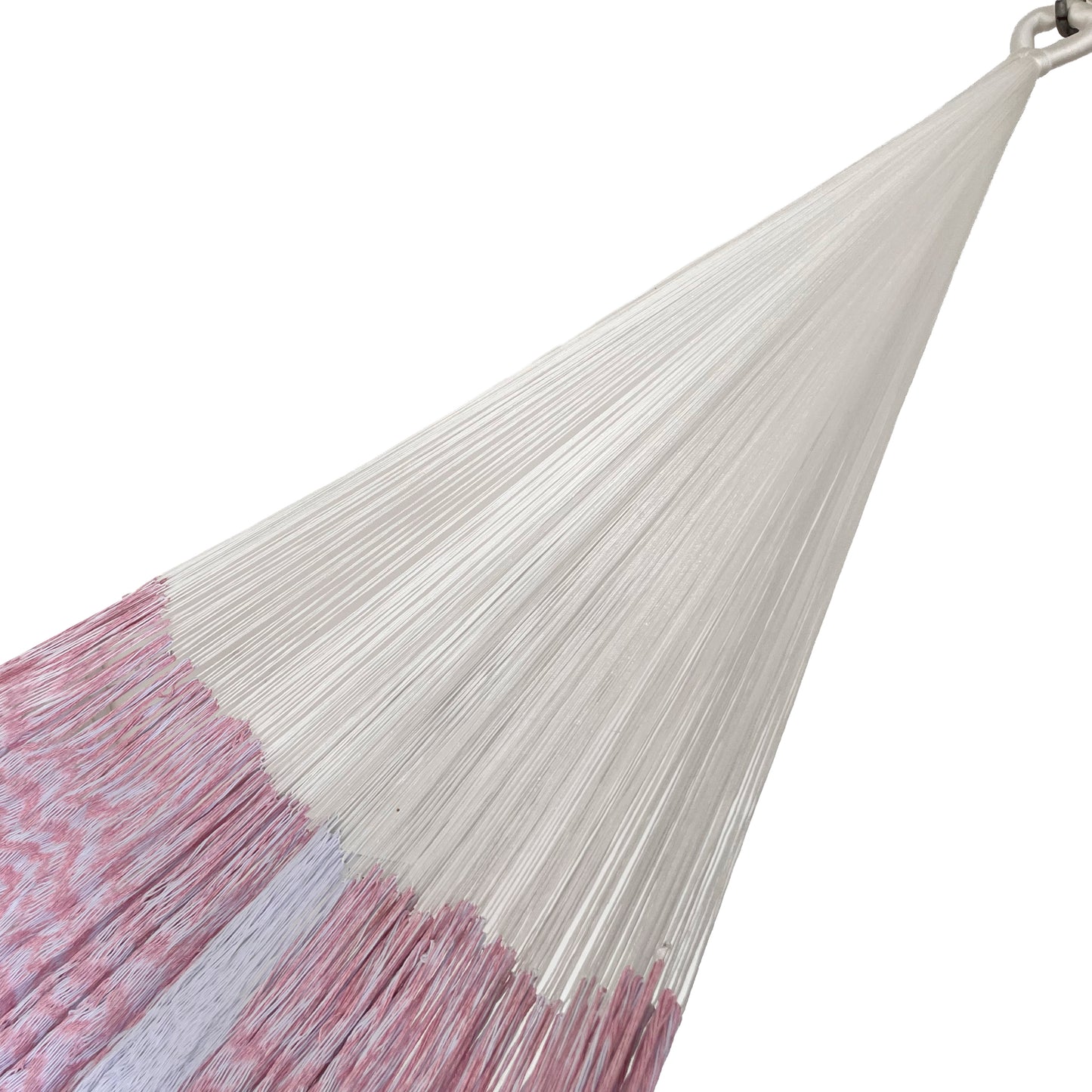 Brazo de hamaca Yucateca artesanal de algodón suave color blanco y rosa claro