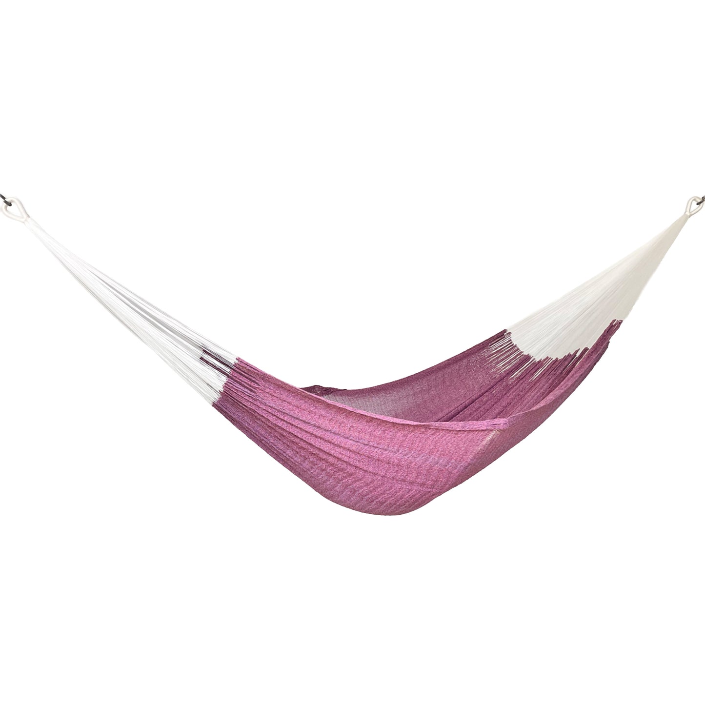 Hamaca Yucateca artesanal de algodón suave color rosa oscuro vista lateral