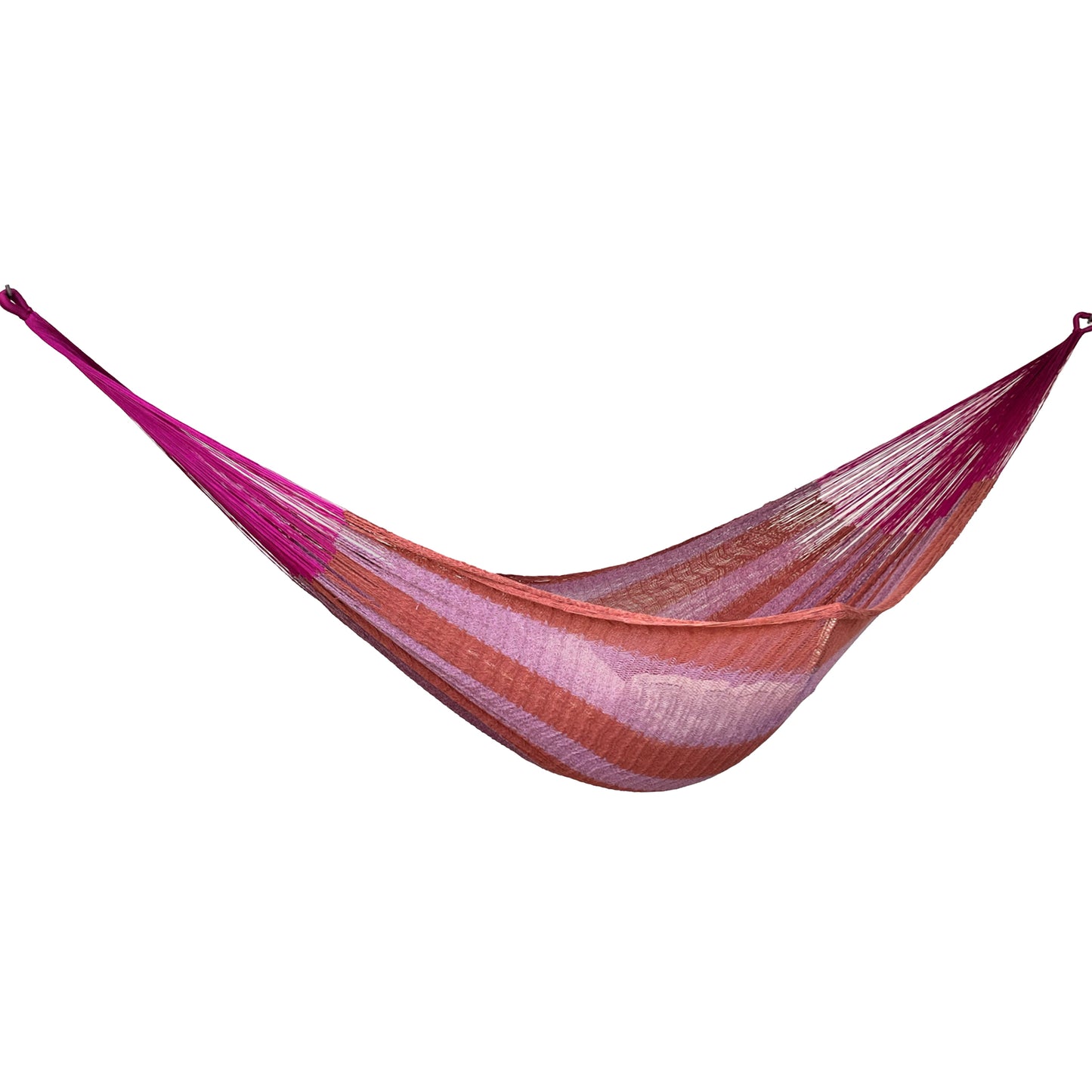 Hamaca Yucateca artesanal de algodón suave color rosa vista lateral