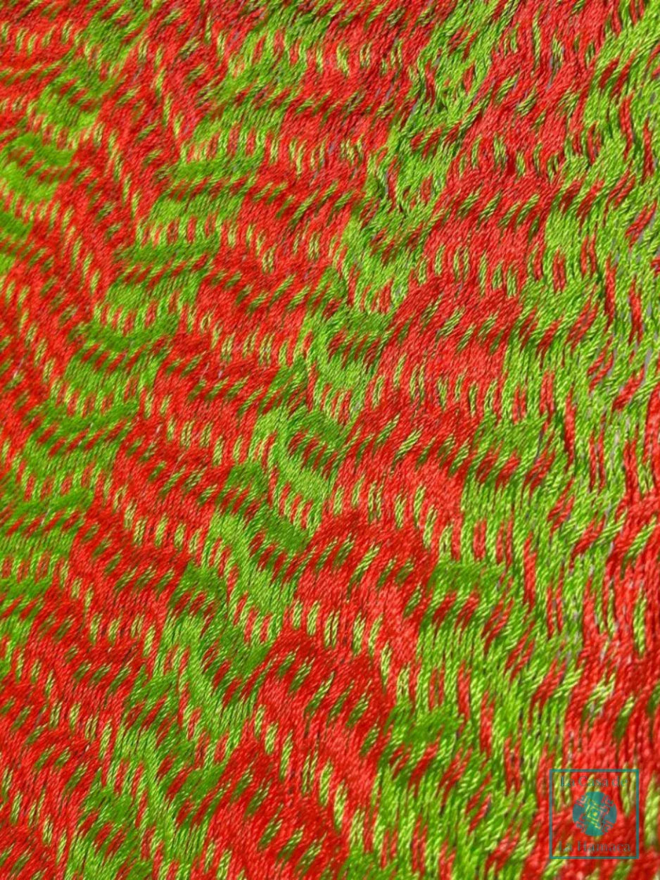 Detalle del tejido de hilo 18 de nylon de hamaca Yucateca artesanal naranja y verde