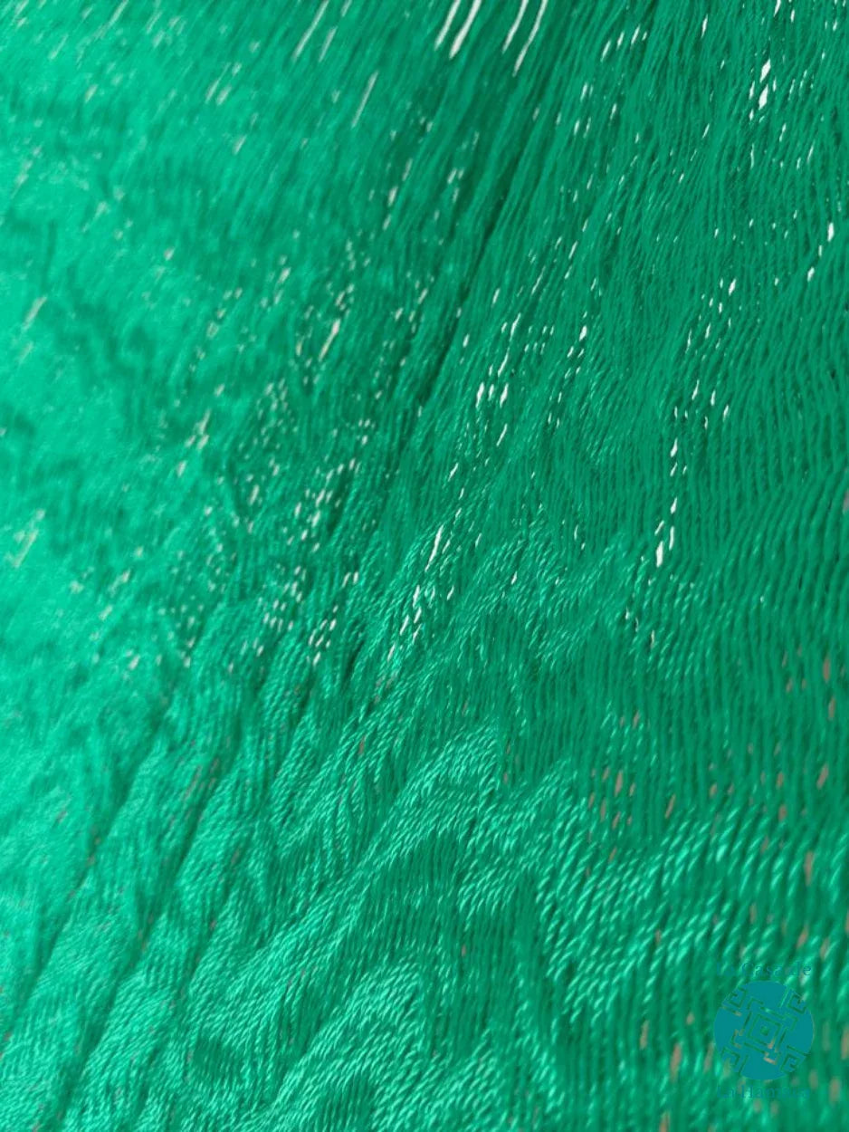 Detalle del tejido de hilo 18 de nylon de hamaca Yucateca artesanal verde menta