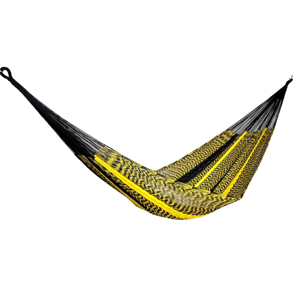Hamaca Yucateca artesanal de nylon hilo 18 color amarillo vista lateral