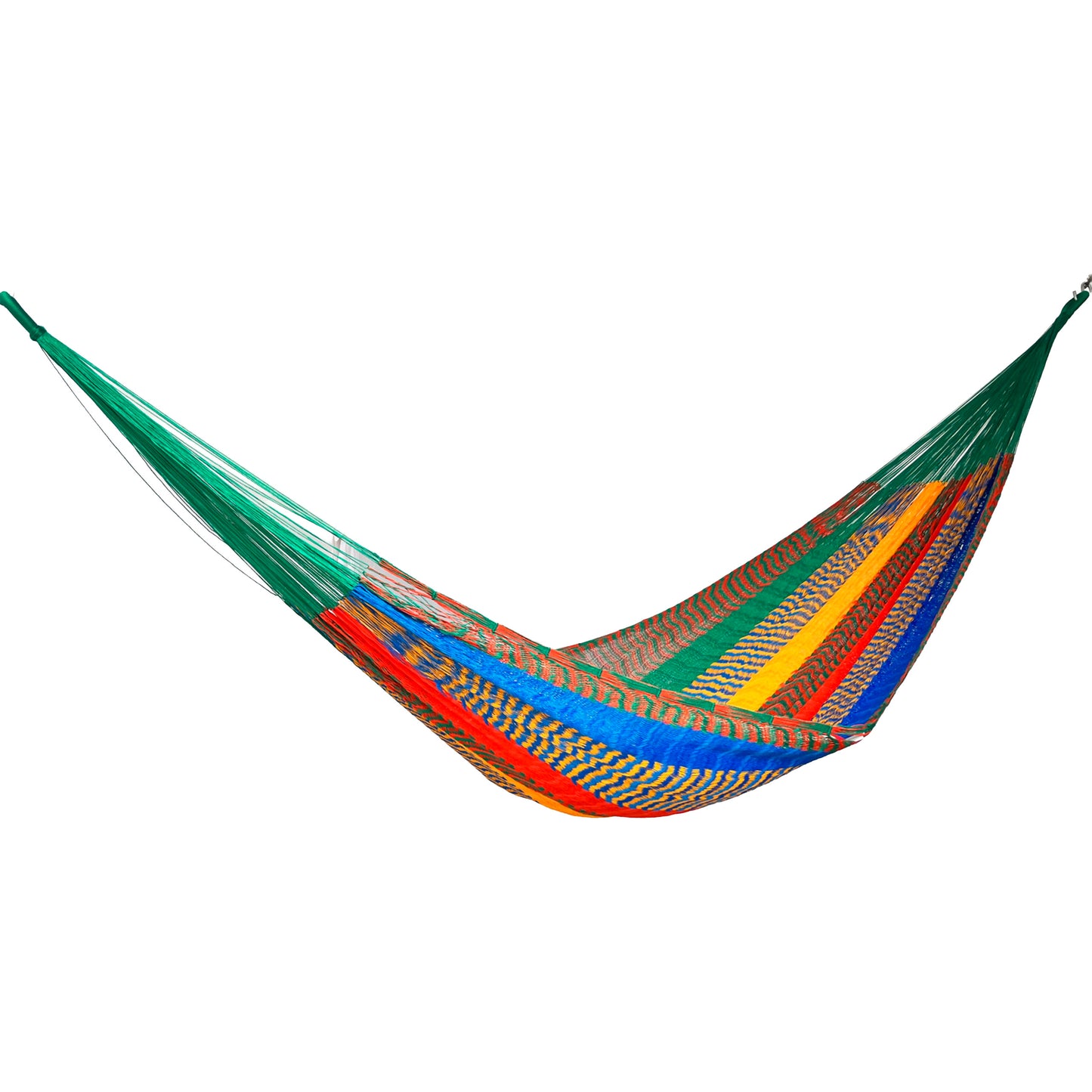 Hamaca Yucateca artesanal de nylon hilo 18 arcoíris vista lateral