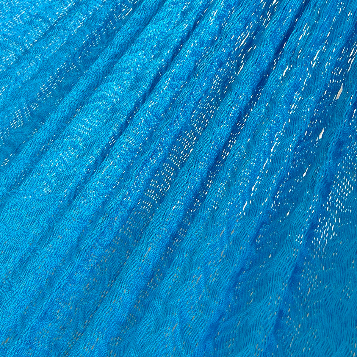 Detalle del tejido de nylon hilo 18 de la hamaca Yucateca artesanal azul