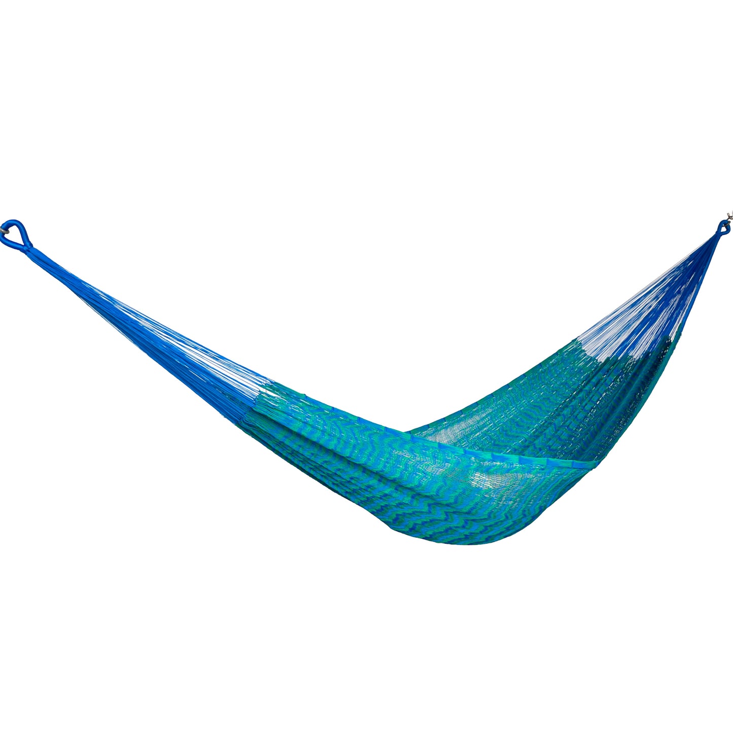 Hamaca Yucateca artesanal de nylon hilo 18 color azul vista lateral