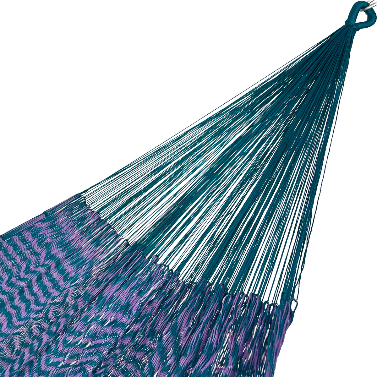 Brazo de hamaca Yucateca artesanal de nylon hilo 18 color azul y morado