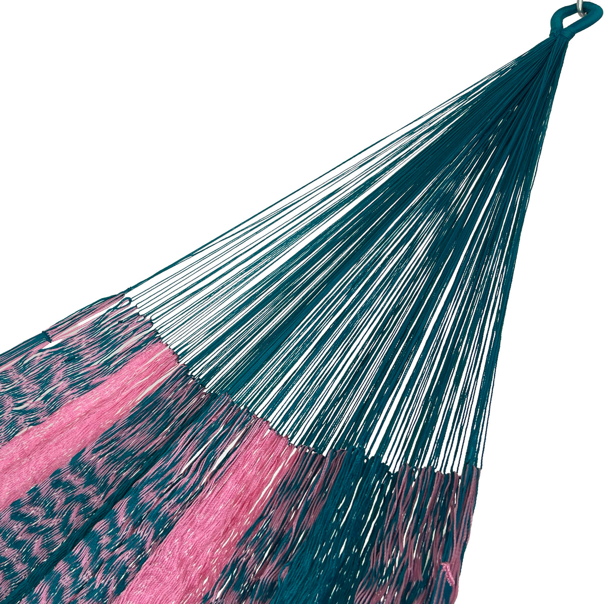 Brazo de hamaca Yucateca artesanal de nylon hilo 18 color azul y rosa