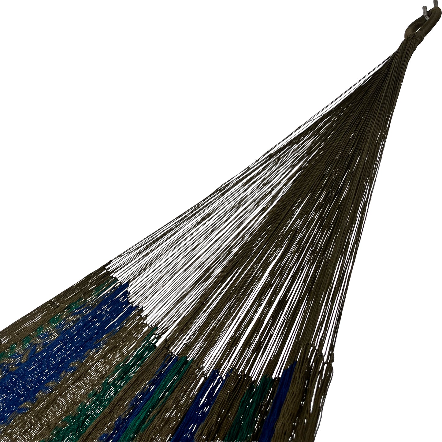 Brazo de hamaca Yucateca artesanal de nylon hilo 18 color azul y verde oscuro