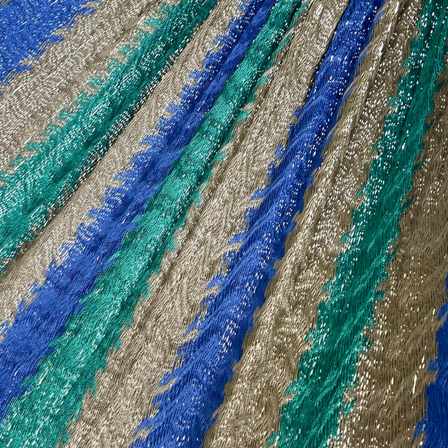 Detalle del tejido de nylon hilo 18 de la hamaca Yucateca artesanal azul y verde oscuro