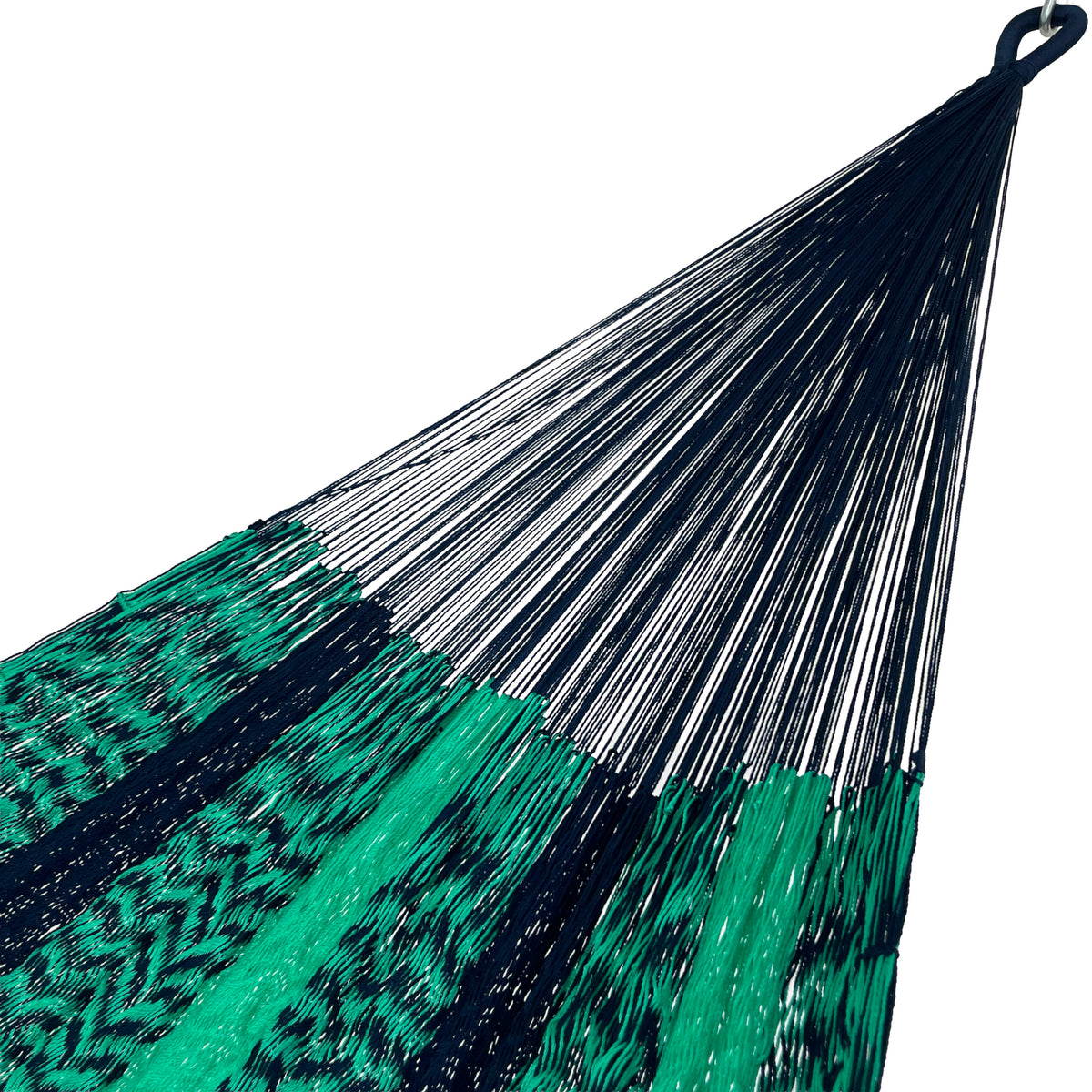 Brazo de hamaca Yucateca artesanal de nylon hilo 18 color azul y verde