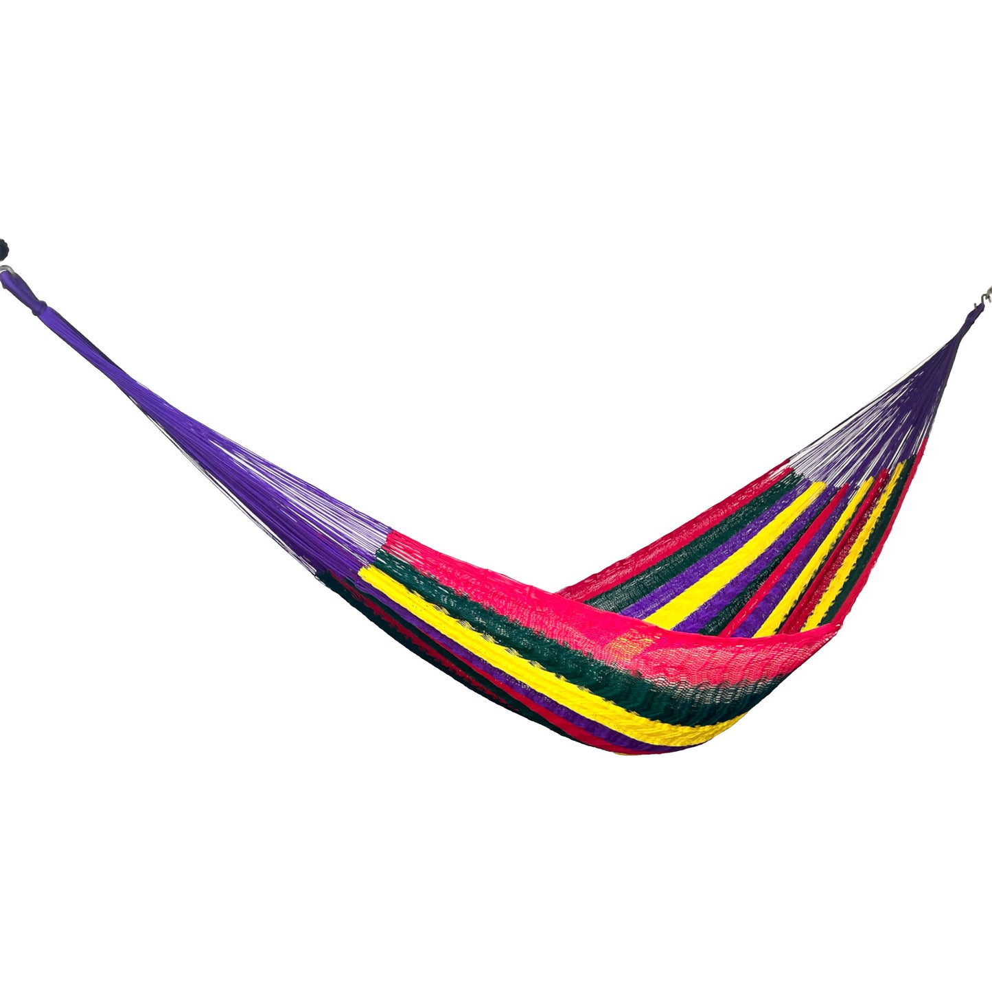 Hamaca Yucateca artesanal de nylon hilo 18 en colores vivos vista lateral