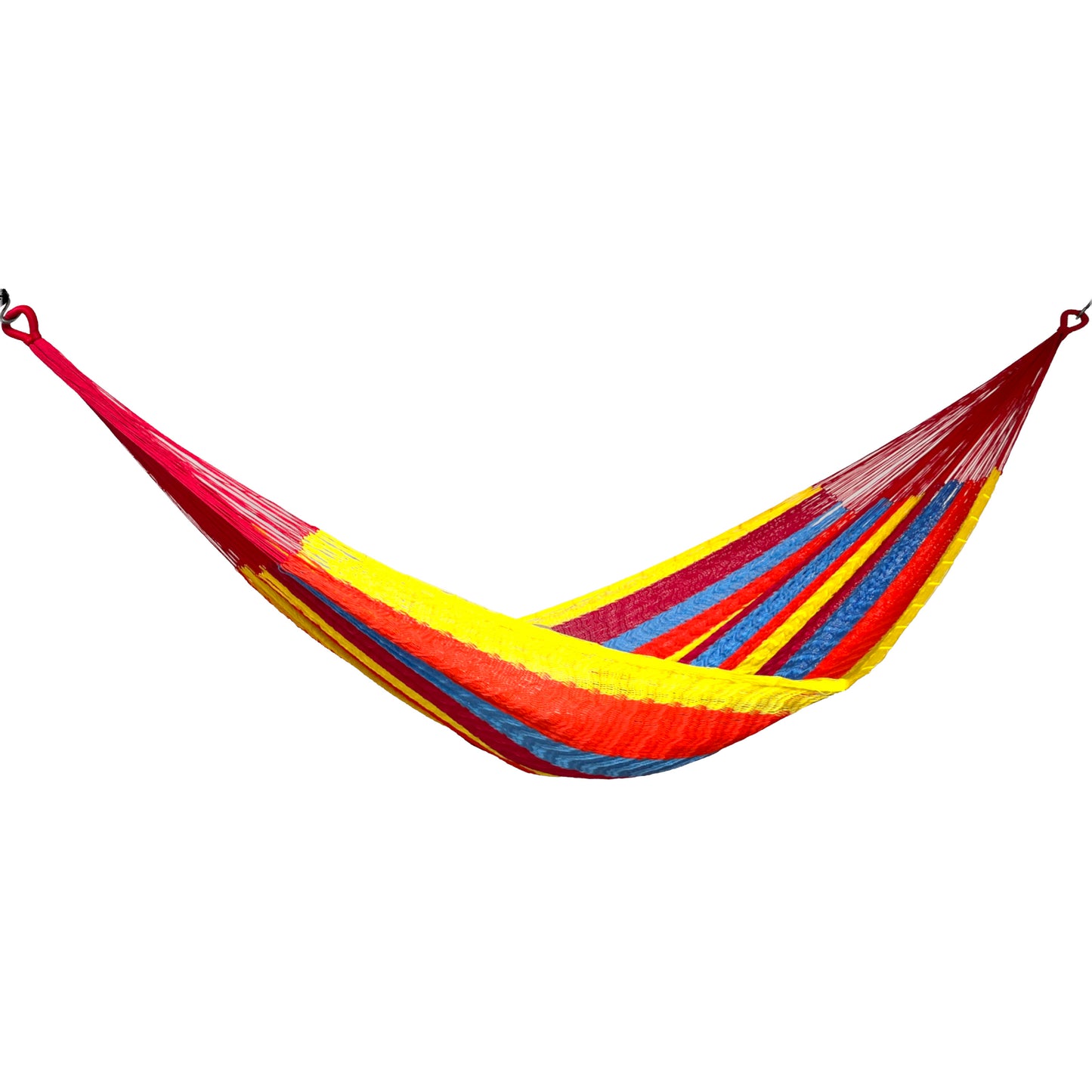 Hamaca Yucateca artesanal de nylon hilo 18 en colores vivos vista lateral