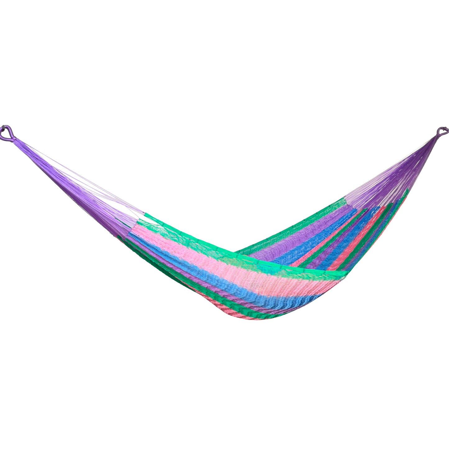 Hamaca Yucateca artesanal de nylon hilo 18 con combinación de colores vista lateral