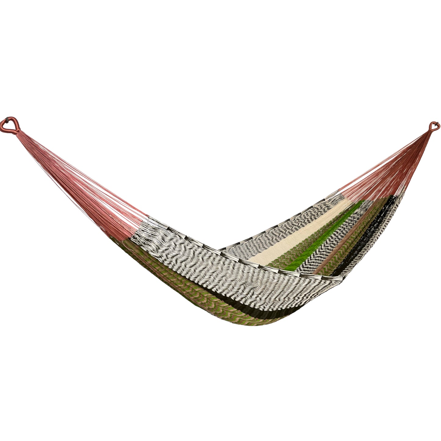 Hamaca Yucateca artesanal de nylon hilo 18 con mezcla de colores vista lateral