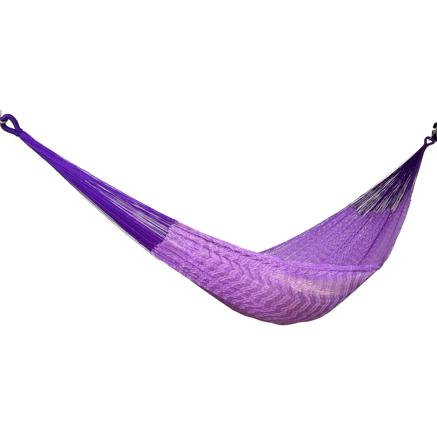 Hamaca Yucateca artesanal de nylon hilo 18 color morado vista lateral