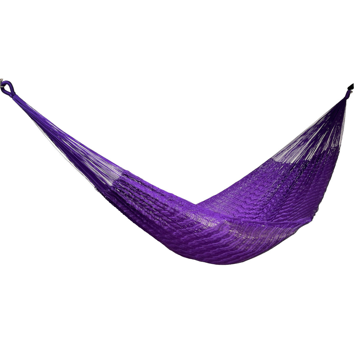 Hamaca Yucateca artesanal de nylon hilo 18 color morado vista lateral
