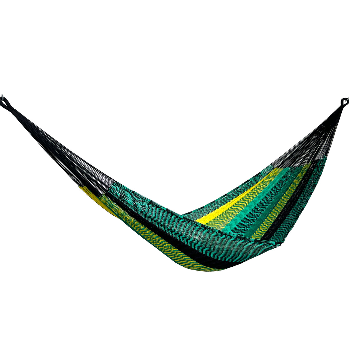 Hamaca Yucateca artesanal de nylon hilo 18 rayada multicolor vista lateral