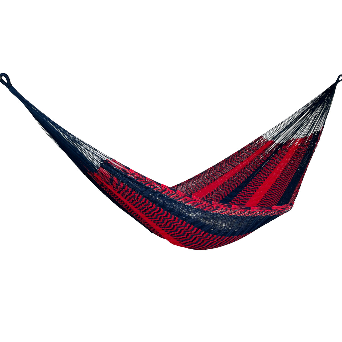 Hamaca Yucateca artesanal de nylon hilo 18 color rojo vista lateral