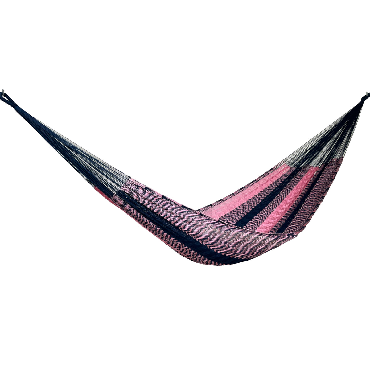 Hamaca Yucateca artesanal de nylon hilo 18 color rosa vista lateral