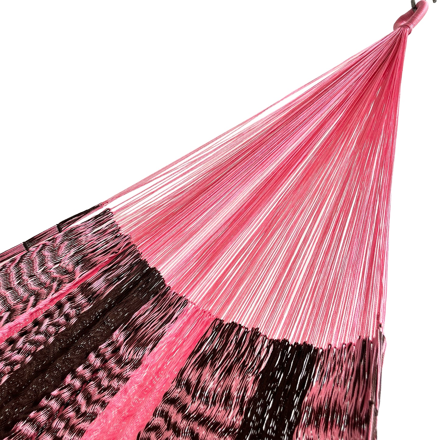 Brazo de hamaca Yucateca artesanal de nylon hilo 18 color rosa y café oscuro