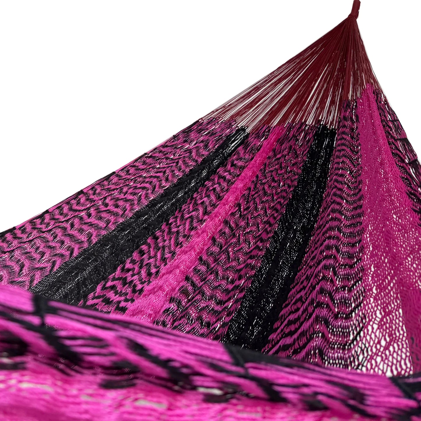 Interior de hamaca Yucateca artesanal de nylon hilo 18 color rosa y verde oscuro