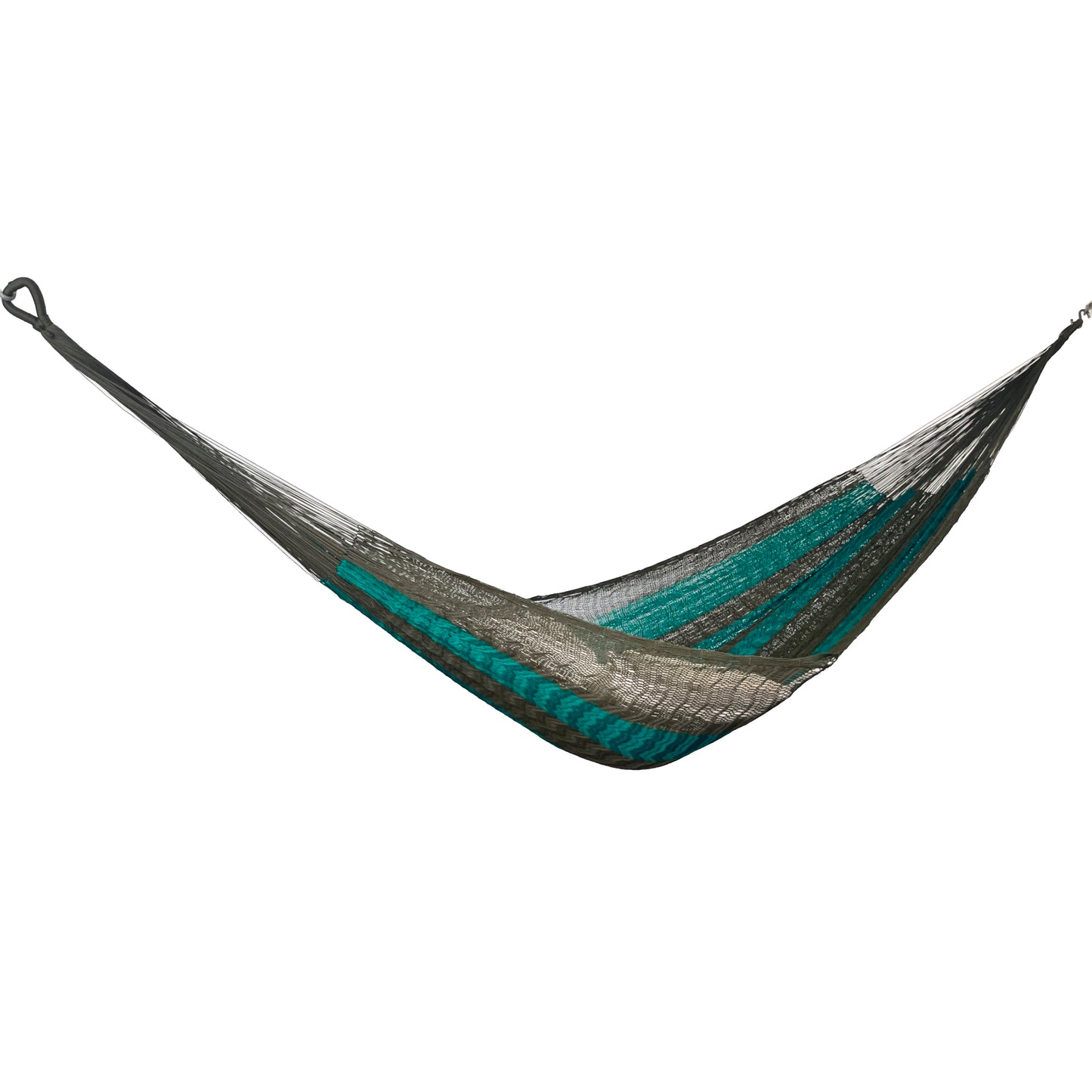 Hamaca Yucateca artesanal de nylon hilo 18 color verde oscuro vista lateral