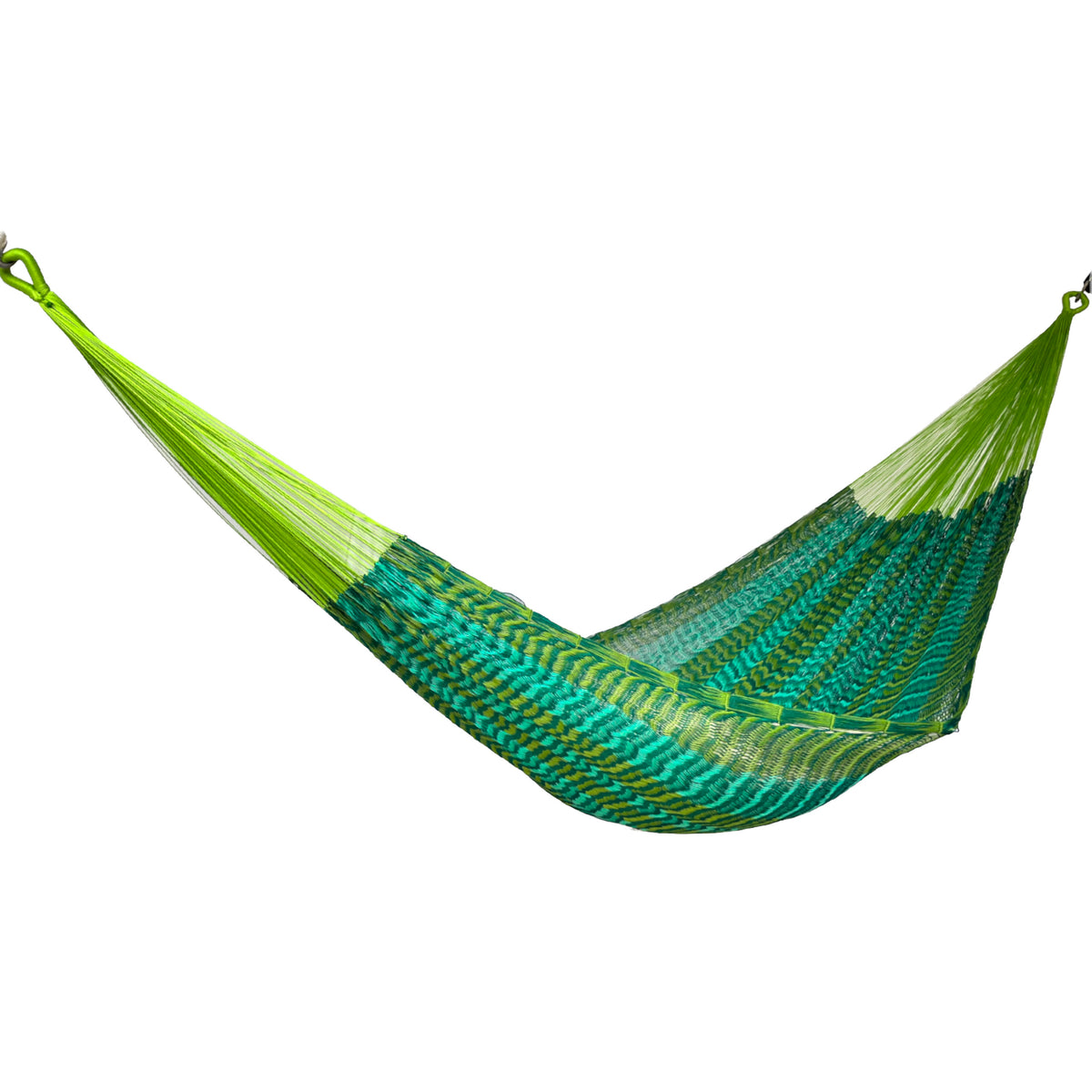 Hamaca Yucateca artesanal de nylon hilo 18 color verde oscuro vista lateral