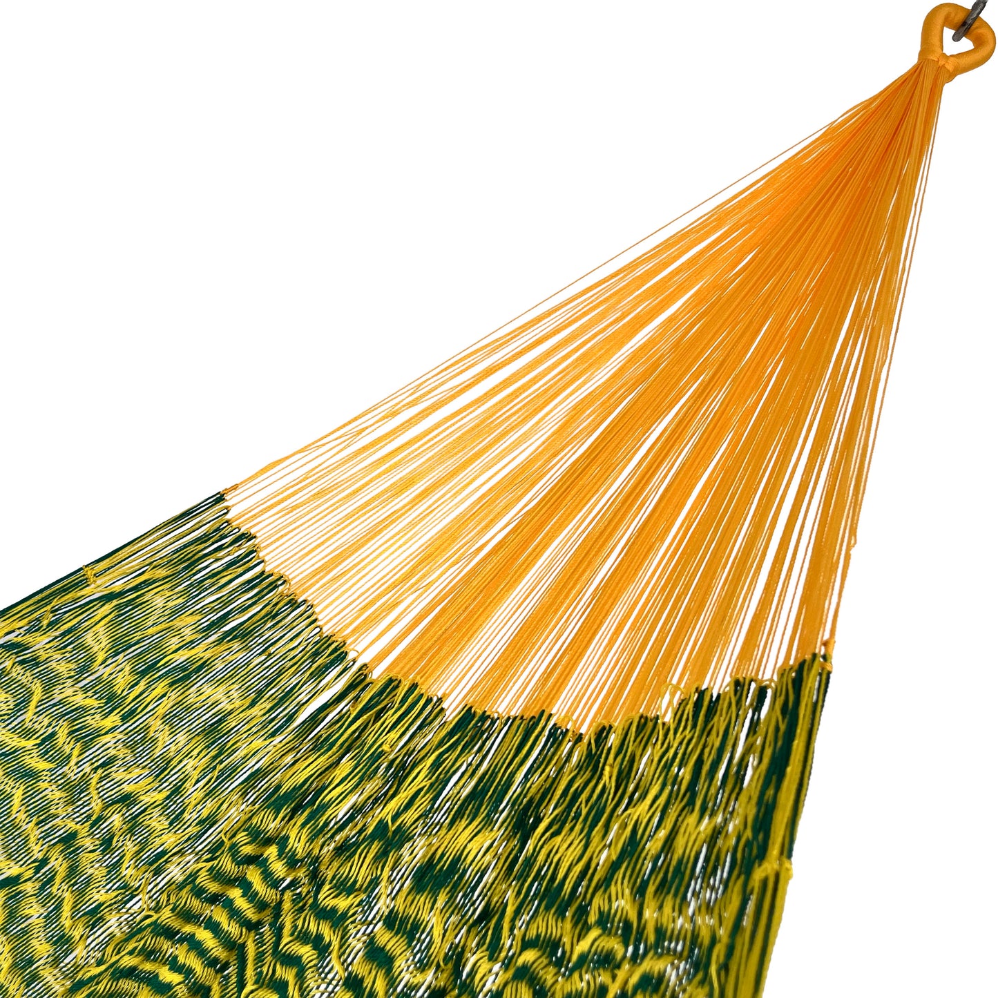 Brazo de hamaca Yucateca artesanal de nylon hilo 18 color verde y amarillo