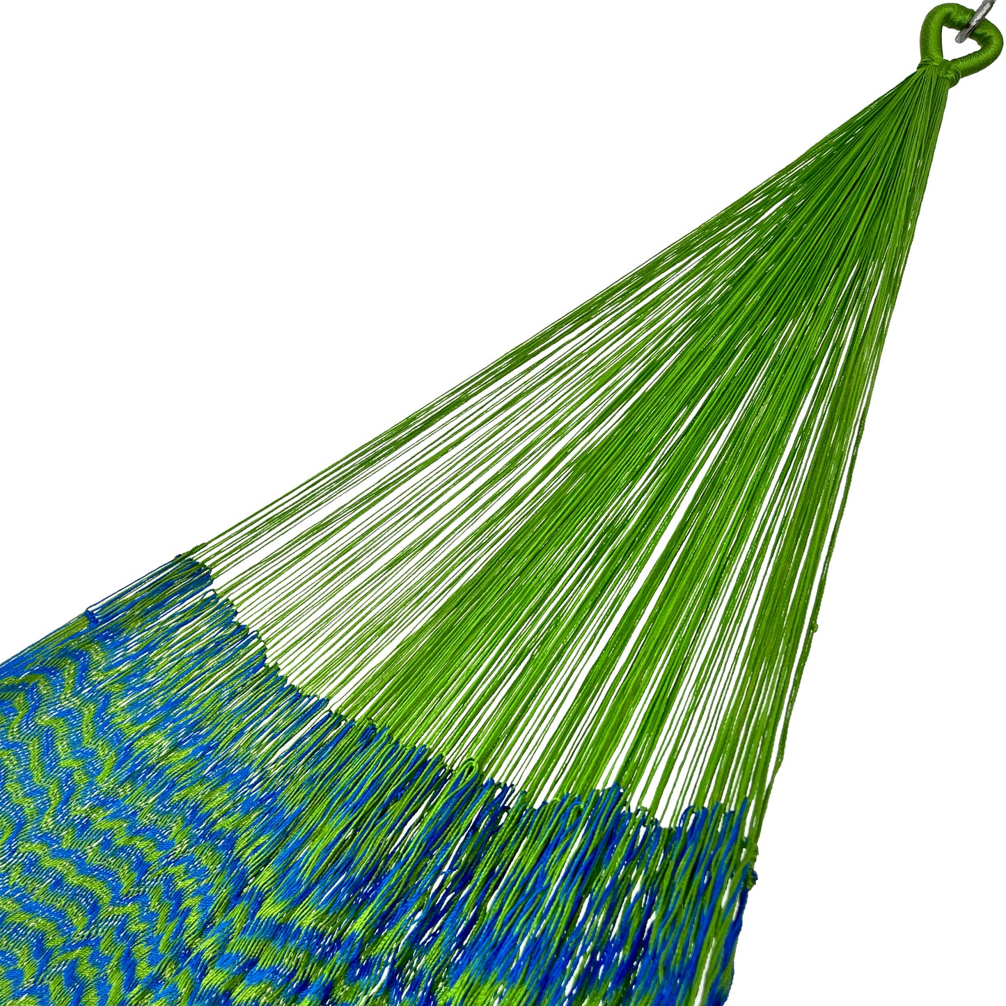 Brazo de hamaca Yucateca artesanal de nylon hilo 18 color verde y azul