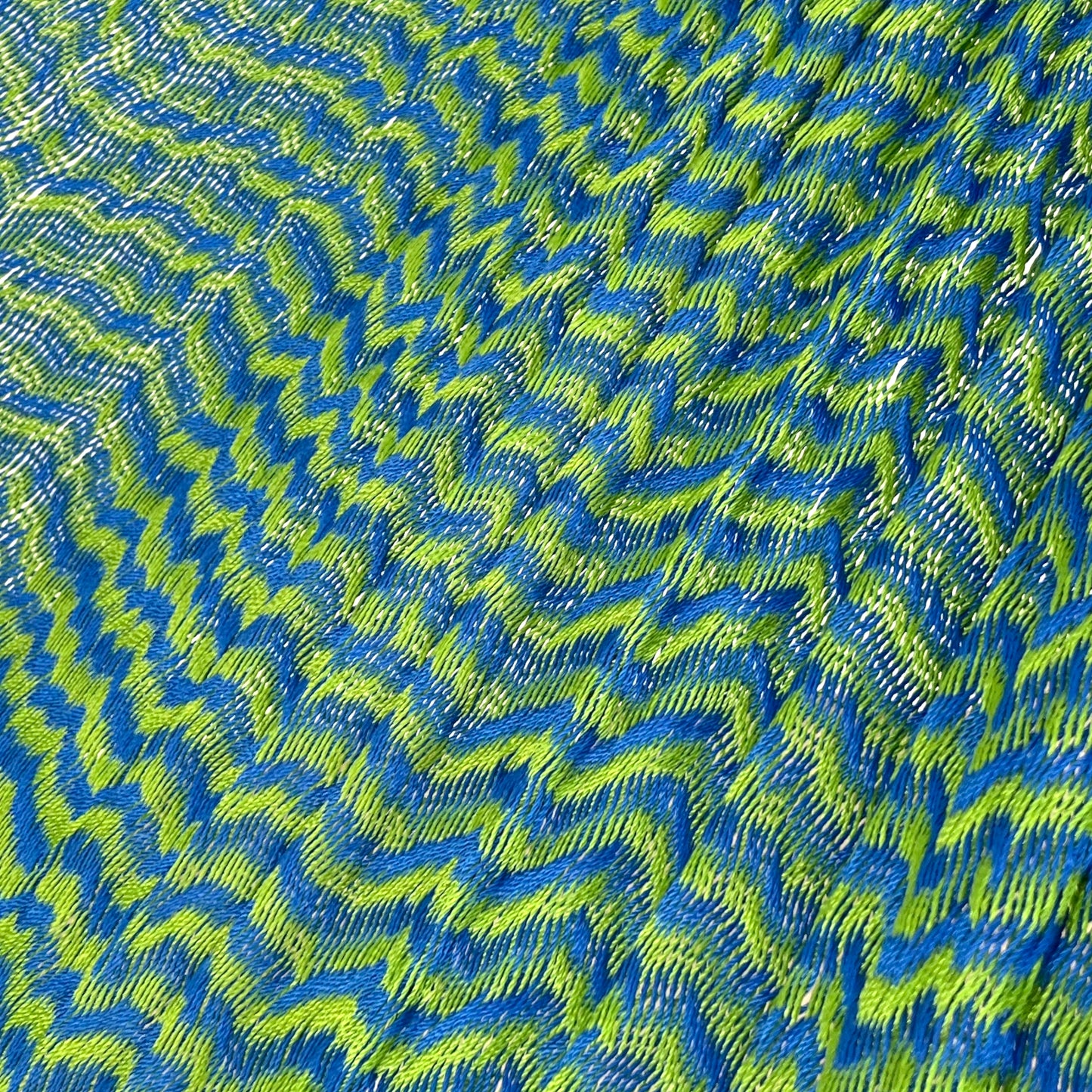 Detalle del tejido de nylon hilo 18 de la hamaca Yucateca artesanal verde y azul