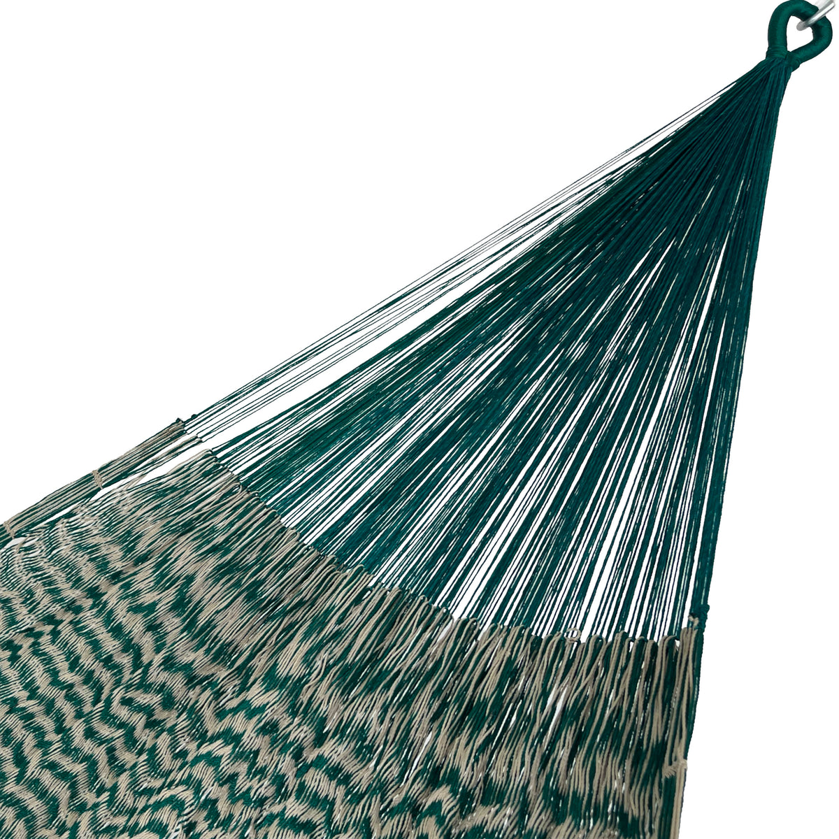 Brazo de hamaca Yucateca artesanal de nylon hilo 18 color verde y beige