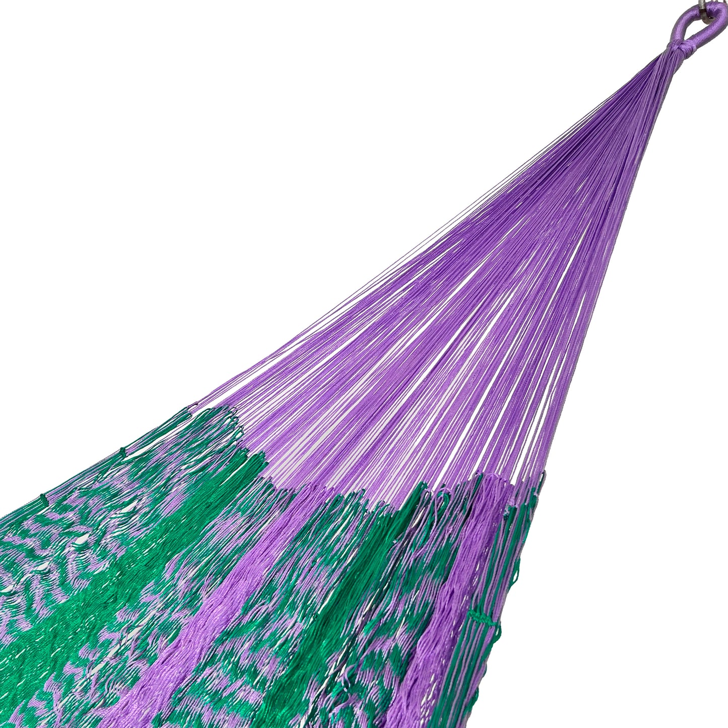 Brazo de hamaca Yucateca artesanal de nylon hilo 18 color verde y morado