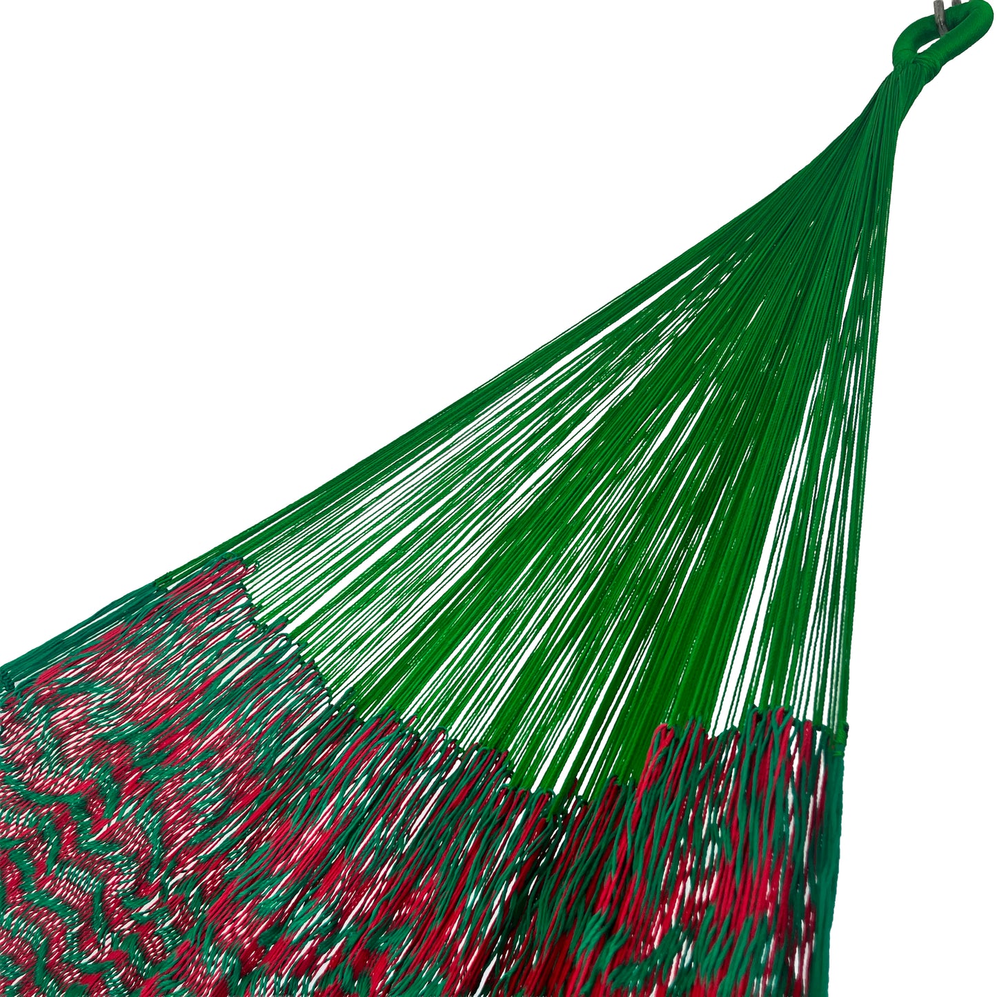 Brazo de hamaca Yucateca artesanal de nylon hilo 18 color verde y rojo