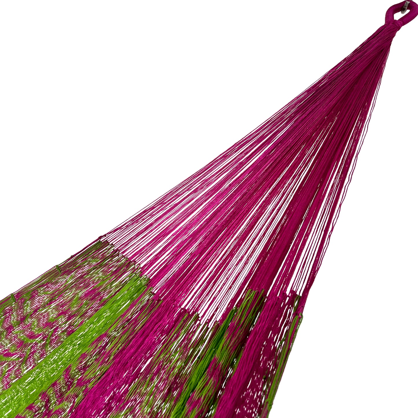Brazo de hamaca Yucateca artesanal de nylon hilo 18 color verde y rosa