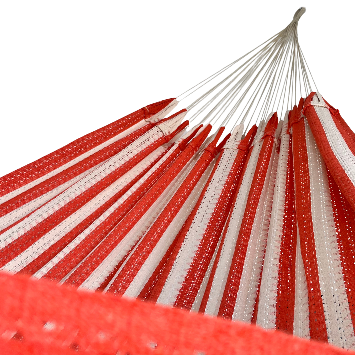 Interior de hamaca naranja grande de algodón, mostrando tejido y brazo