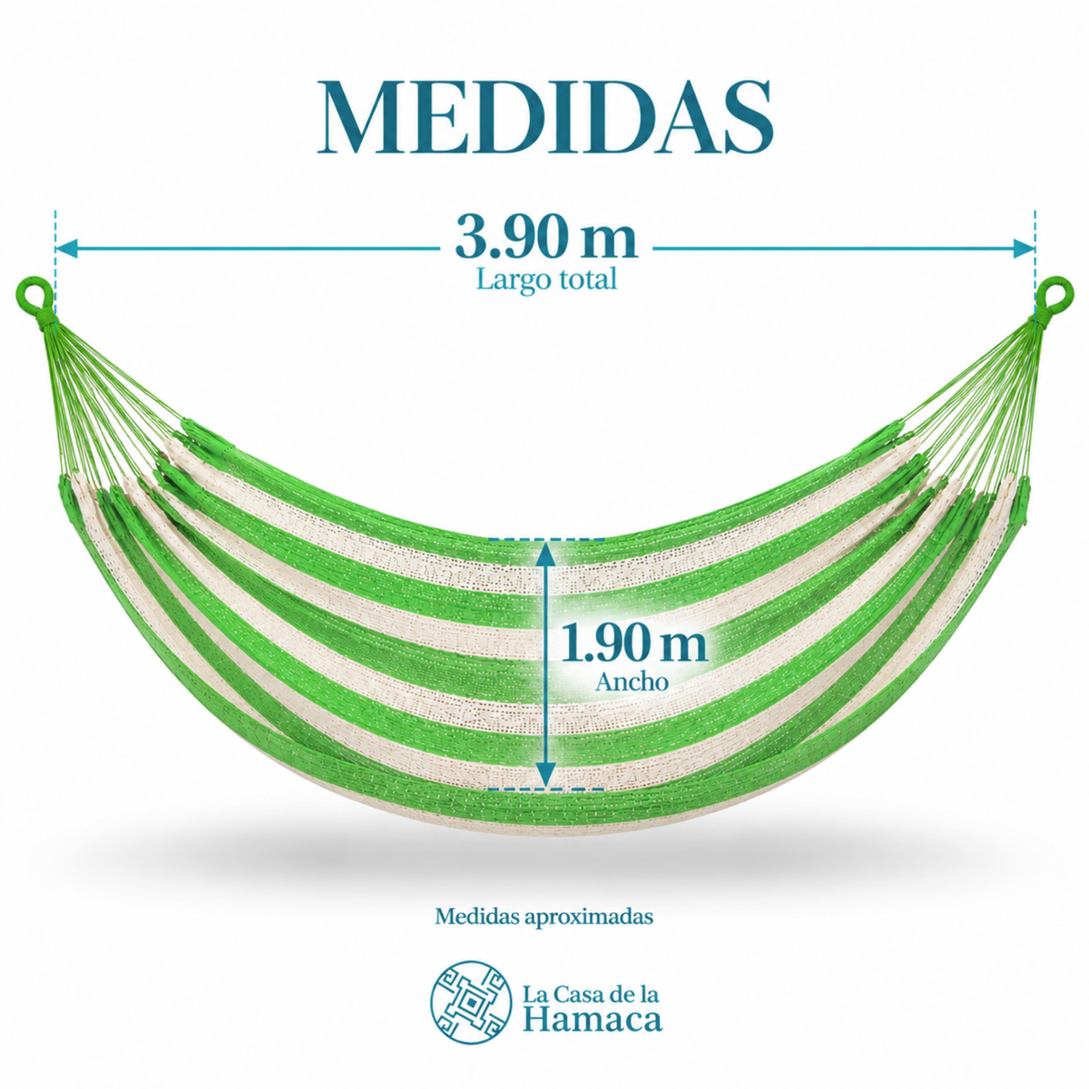 Medidas de hamaca Mexicana de algodón King Size verde claro, 3.90 m de largo y 1.90 m de ancho