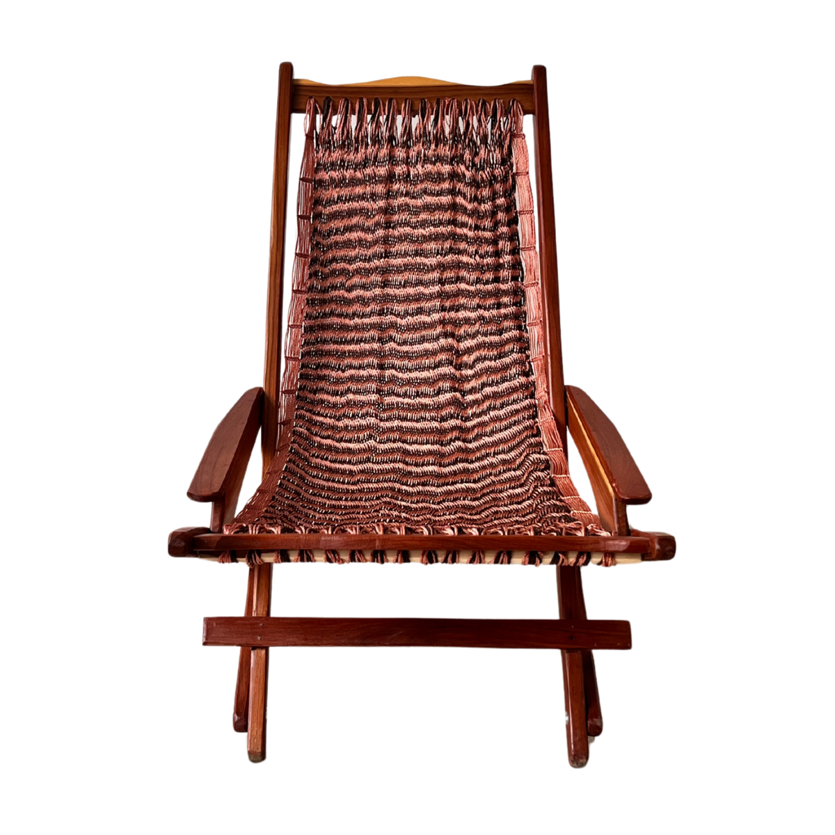 Silla mecedora artesanal plegable coral abierta vista de frente
