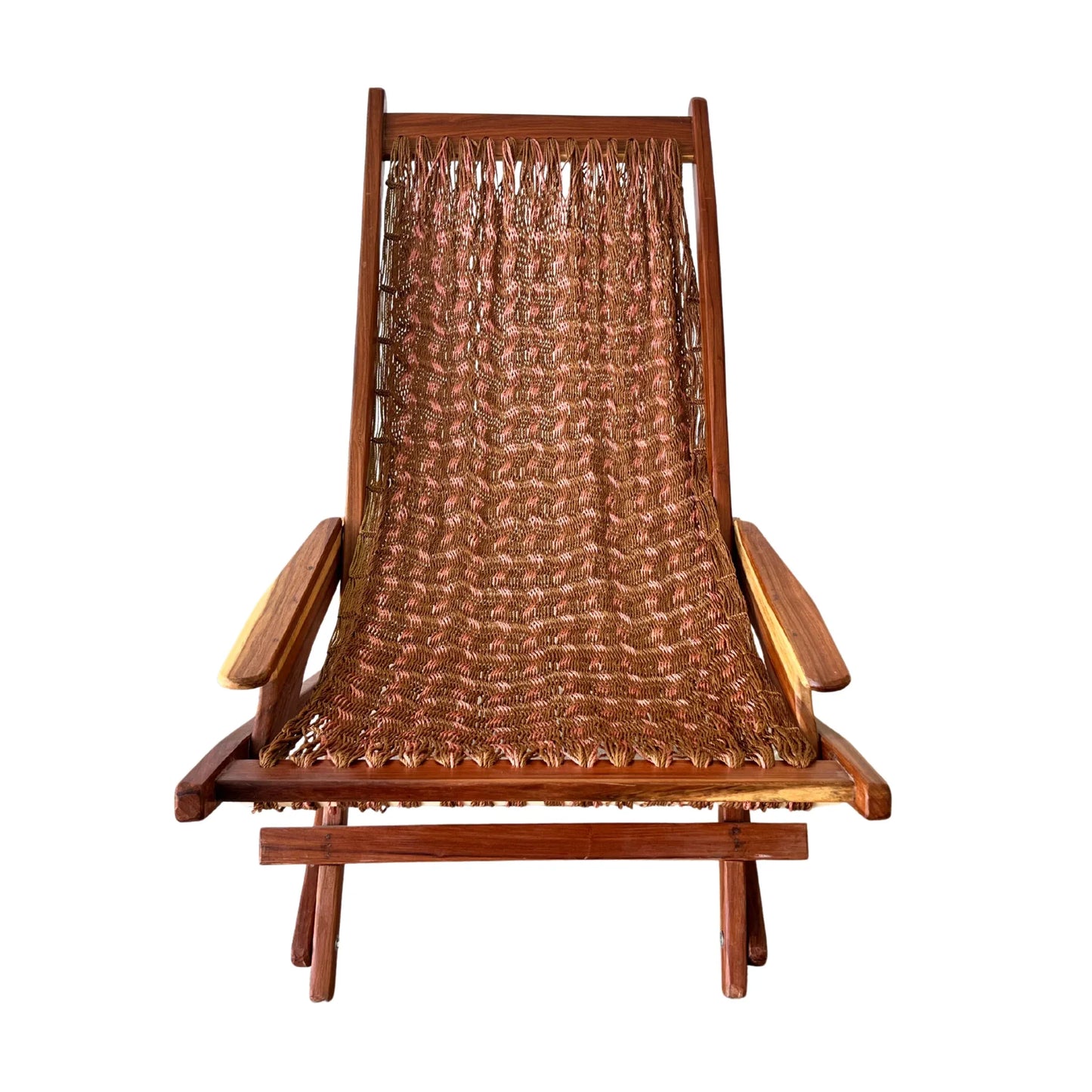 Silla mecedora artesanal plegable de Yucatán color café y rosa vista de frente