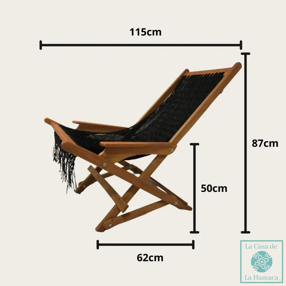 Silla mecedora artesanal plegable de Yucatán color negro con imagen de medidas y dimensiones del producto