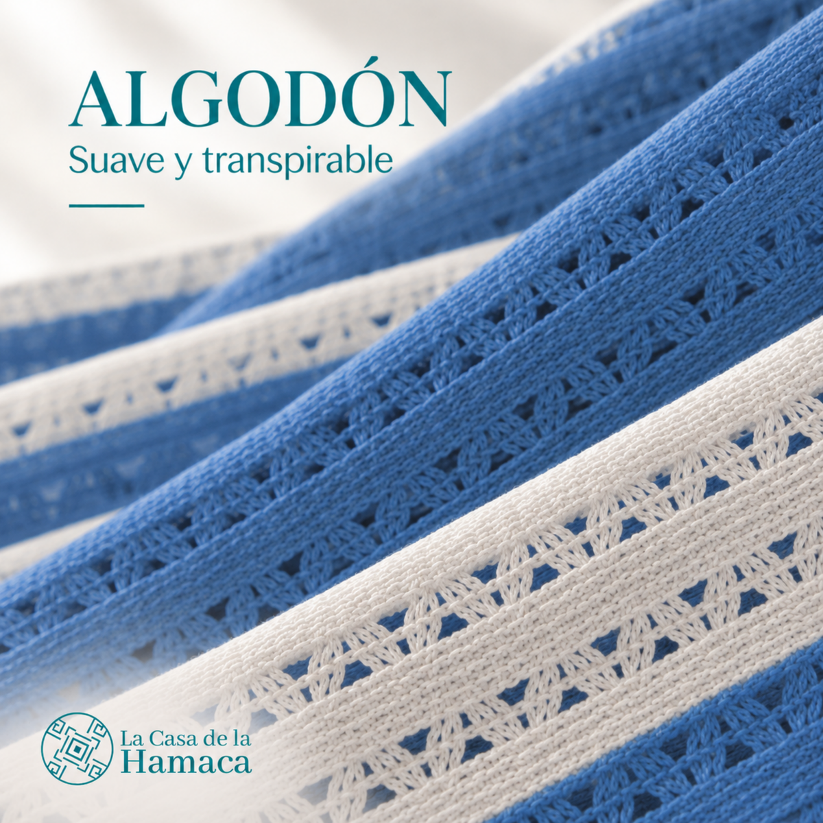 Detalle del tejido de algodón suave y transpirable de hamaca Mexicana King Size azul